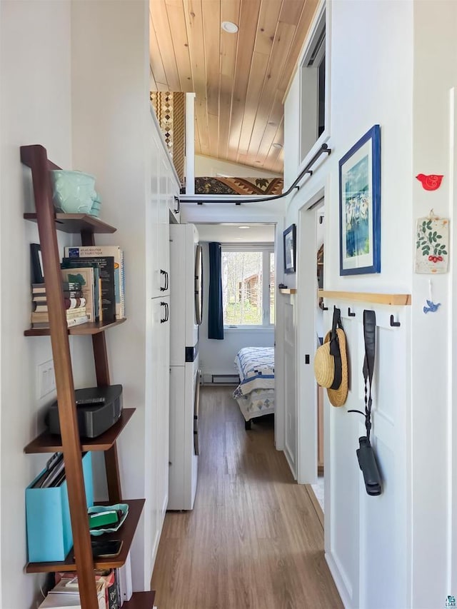 2270 N Shore Rd, La Pointe, WI 54806 - corridor with wooden ceiling, light wood finished floors, and baseboard heating