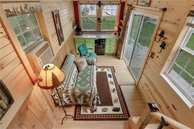 630 W Lake Dr, Shell Lake, WI 54871 - living room with wooden walls and wood finished floors