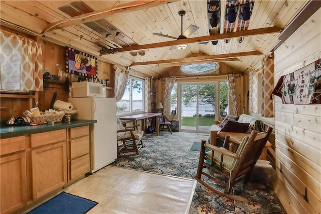 630 W Lake Dr, Shell Lake, WI 54871 - sitting room with wood ceiling, wood walls, and a ceiling fan