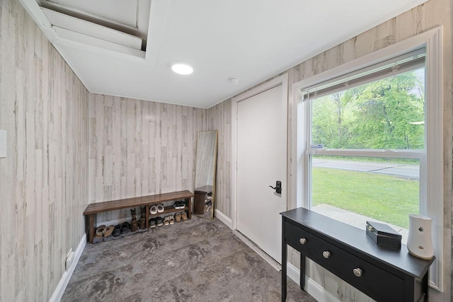 W865 Pell Lake Dr, Genoa City, WI 53128 - mudroom featuring baseboards and wood walls