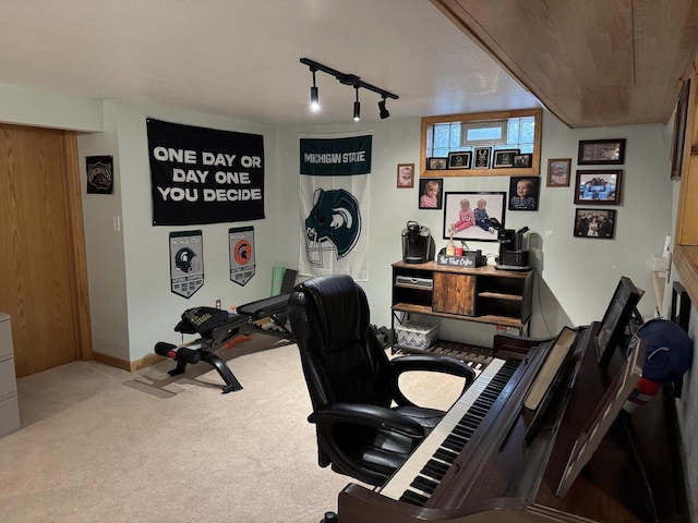 2775 S 53rd St, Milwaukee, WI 53219 - home office featuring carpet flooring, rail lighting, and baseboards