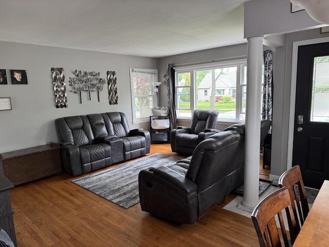 2775 S 53rd St, Milwaukee, WI 53219 - living area featuring ornate columns and wood finished floors