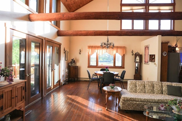 W6887 Two Mile Rd, Porterfield, WI 54159 - entrance foyer featuring high vaulted ceiling, a chandelier, dark wood-style flooring, french doors, and baseboards