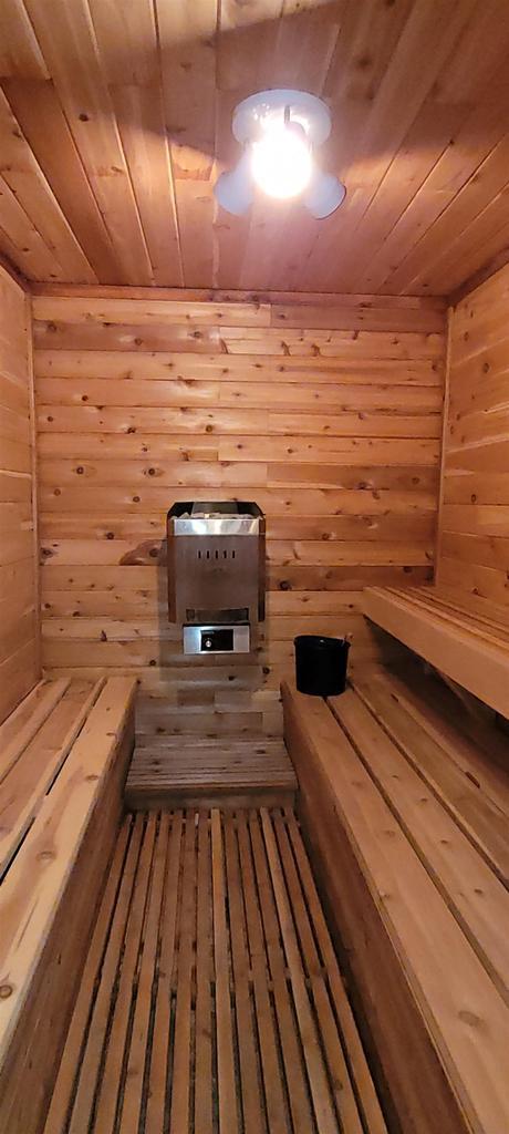 W6887 Two Mile Rd, Porterfield, WI 54159 - relaxing sauna / steam room featuring wood ceiling and wood walls