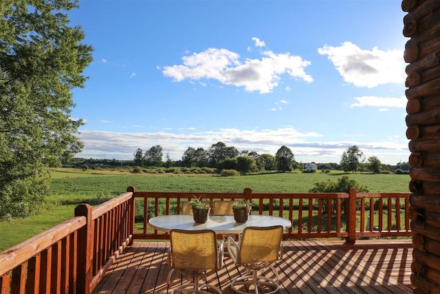 W6887 Two Mile Rd, Porterfield, WI 54159 - wooden deck with a view of rural / pastoral area, outdoor dining space, and a yard