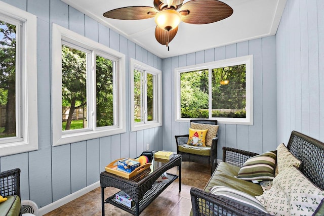 4917 Ralph Cir, Madison, WI 53714 - sunroom / solarium featuring ceiling fan and wooden walls