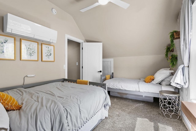 8606 State Highway 57, Baileys Harbor, WI 54202 - bedroom with lofted ceiling, carpet, ceiling fan, and an AC wall unit