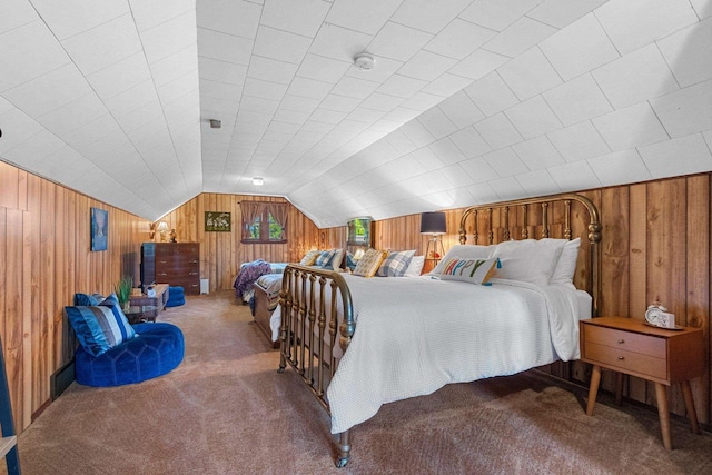 302 River Hts, Shawano, WI 54166 - carpeted bedroom with wooden walls and lofted ceiling