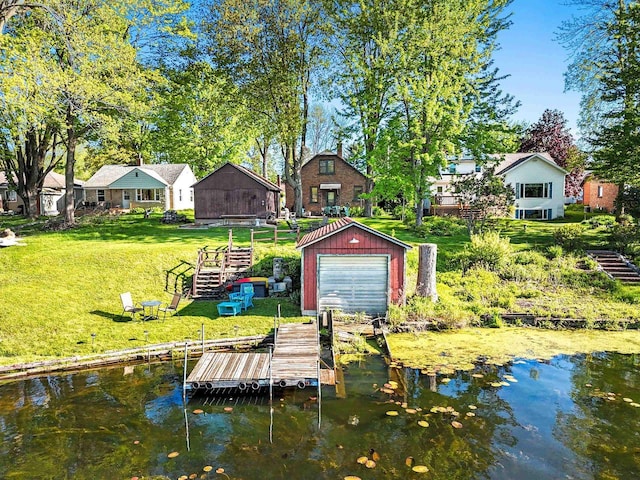 302 River Hts, Shawano, WI 54166 - dock featuring a lawn, a water view, and stairway
