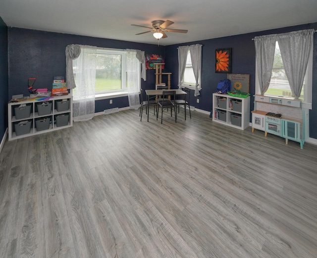 375 S Bridge St, Markesan, WI 53946 - home office featuring baseboards, ceiling fan, and wood finished floors