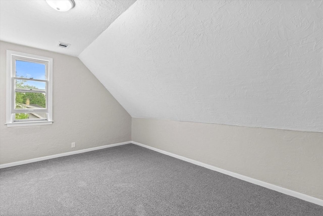 3046 N 57th St, Milwaukee, WI 53210 - additional living space featuring a textured ceiling, lofted ceiling, baseboards, and carpet floors