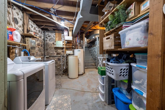 E3722 County Road Ee, Waupaca, WI 54981 - unfinished basement with independent washer and dryer, water heater, and a water softener system