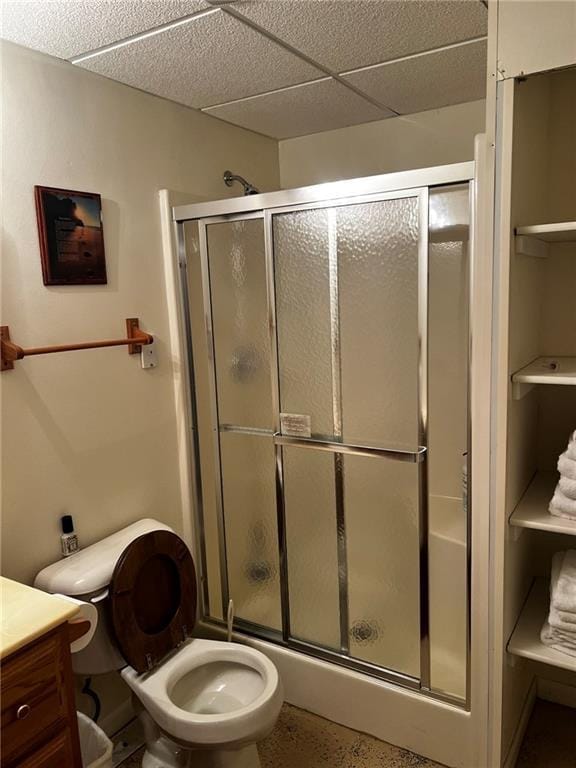 10384 W County Line Rd, Exeland, WI 54835 - bathroom featuring toilet, a stall shower, and vanity