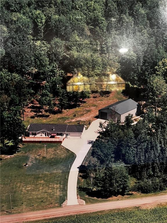 10384 W County Line Rd, Exeland, WI 54835 - aerial view of property and surrounding area featuring a forest