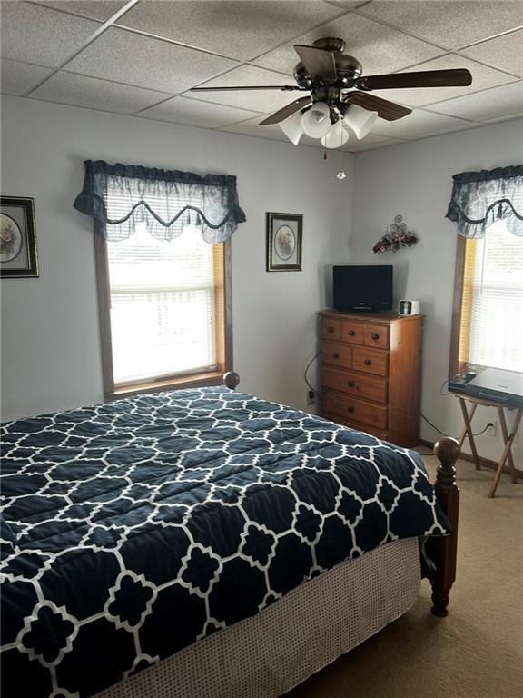 10384 W County Line Rd, Exeland, WI 54835 - carpeted bedroom featuring a drop ceiling and a ceiling fan