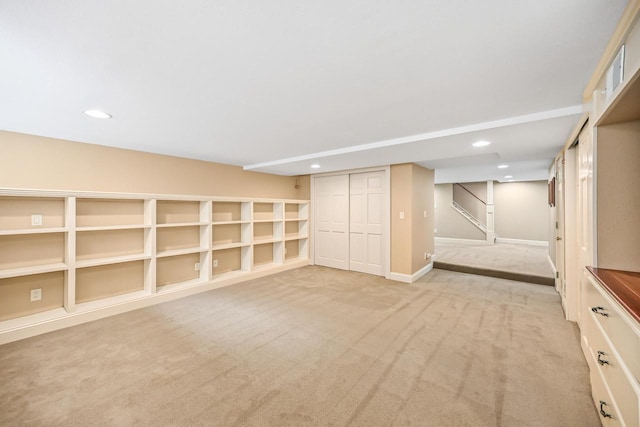1333 N 120th St, Wauwatosa, WI 53226 - finished basement with light colored carpet, stairs, recessed lighting, and baseboards
