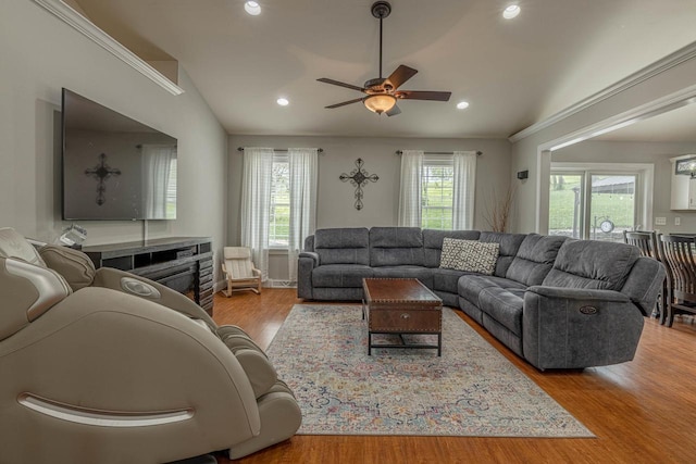 220 Grove St, Ridgeway, WI 53582 - living area with a ceiling fan, wood finished floors, and recessed lighting