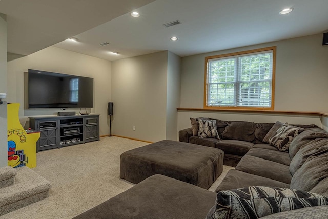 220 Grove St, Ridgeway, WI 53582 - living room featuring carpet flooring, recessed lighting, and baseboards