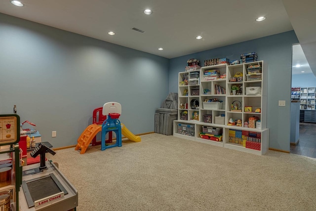 220 Grove St, Ridgeway, WI 53582 - rec room featuring carpet flooring, baseboards, and recessed lighting