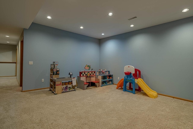 220 Grove St, Ridgeway, WI 53582 - playroom with carpet flooring, baseboards, and recessed lighting