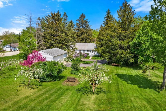 2901 W Forest Hill Ave, Franklin, WI 53132 - view of green lawn with a detached garage and view of scattered trees