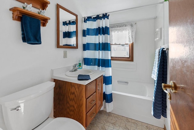 2901 W Forest Hill Ave, Franklin, WI 53132 - bathroom with vanity, toilet, tile patterned flooring, and shower / bath combo