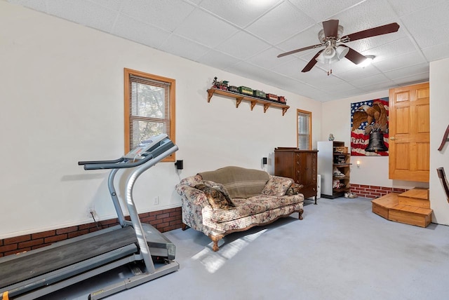 2901 W Forest Hill Ave, Franklin, WI 53132 - workout room featuring a drop ceiling, a ceiling fan, and carpet