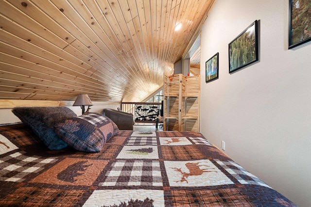 W6554 Wolf Lake Rd, Wausaukee, WI 54177 - bedroom featuring wood ceiling and lofted ceiling