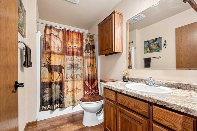W6554 Wolf Lake Rd, Wausaukee, WI 54177 - full bathroom with wood finished floors, vanity, and toilet