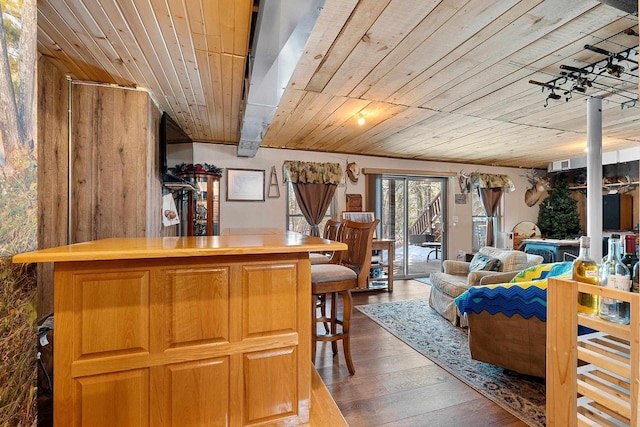 W6554 Wolf Lake Rd, Wausaukee, WI 54177 - bar featuring hardwood / wood-style floors and wood ceiling