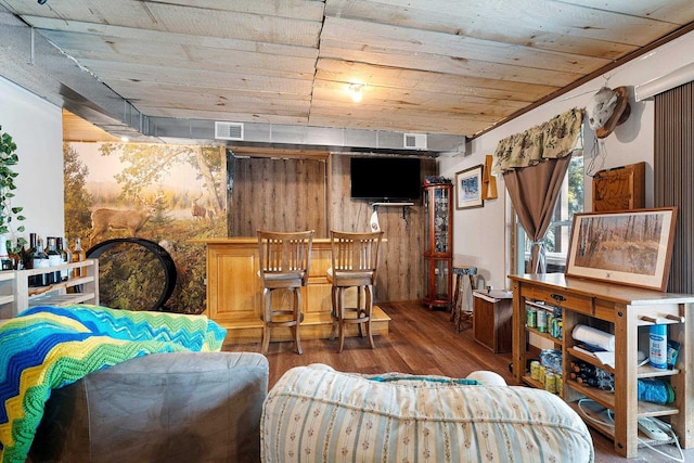 W6554 Wolf Lake Rd, Wausaukee, WI 54177 - living room with wood finished floors and wood ceiling