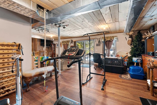 W6554 Wolf Lake Rd, Wausaukee, WI 54177 - exercise area with wood finished floors