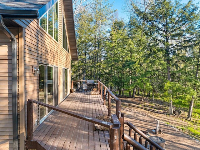 W6554 Wolf Lake Rd, Wausaukee, WI 54177 - wooden terrace featuring area for grilling