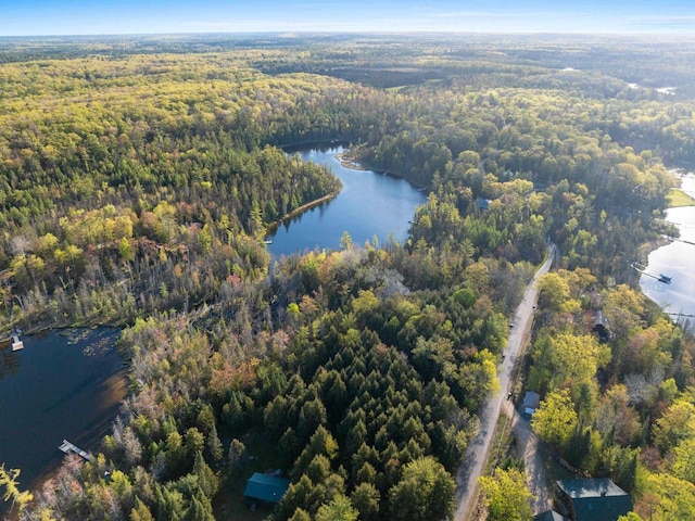 W6554 Wolf Lake Rd, Wausaukee, WI 54177 - aerial view of property and surrounding area with a heavily wooded area and a large body of water