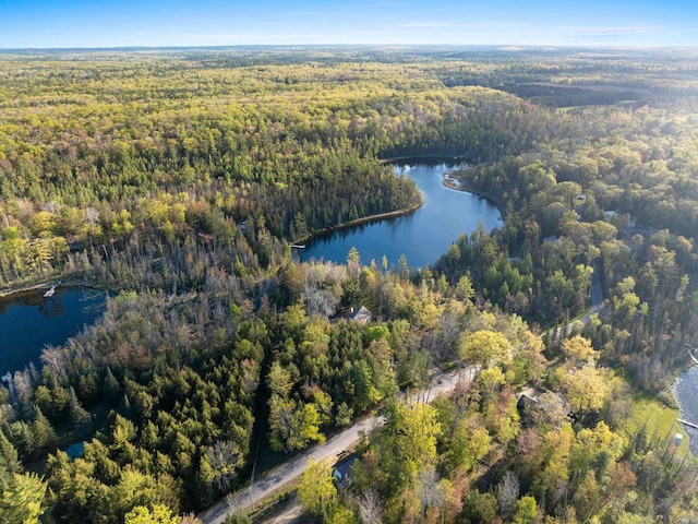 W6554 Wolf Lake Rd, Wausaukee, WI 54177 - aerial overview of property's location featuring a heavily wooded area and a nearby body of water