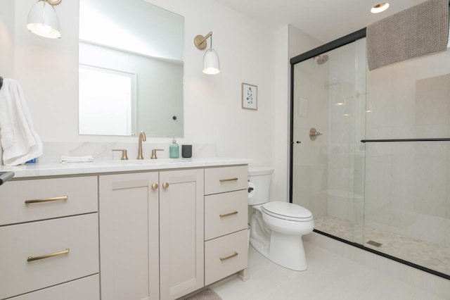 W329N6597 Forest Dr, Hartland, WI 53029 - full bathroom with toilet, vanity, and a shower stall