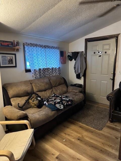 218 Meade Ave, Black River Falls, WI 54615 - living area featuring a textured ceiling, wood finished floors, and lofted ceiling