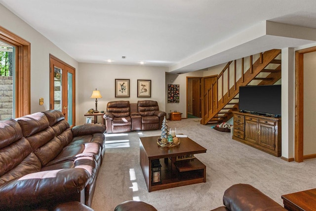 N1124 County Rd E, Waupaca, WI 54981 - carpeted living area with stairs