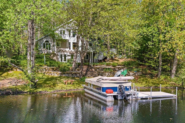 N1124 County Rd E, Waupaca, WI 54981 - dock with stairway, a water view, and boat lift
