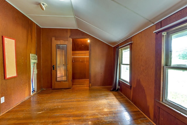 3218 Aalseth Ln, Stoughton, WI 53589 - unfurnished room with hardwood / wood-style floors, vaulted ceiling, and plenty of natural light