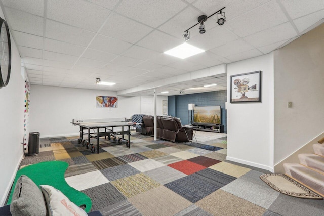 14048 W Waters Edge Trl, New Berlin, WI 53151 - playroom with a paneled ceiling, baseboards, and carpet flooring