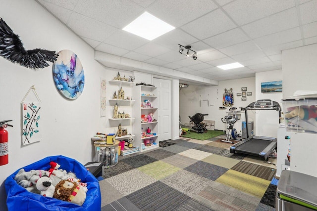 14048 W Waters Edge Trl, New Berlin, WI 53151 - workout room featuring a paneled ceiling and carpet floors