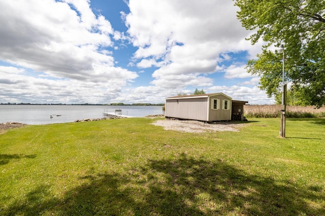 10029 W Spring Rd, Fox Lake, WI 53933 - view of green lawn featuring a water view and an outdoor structure