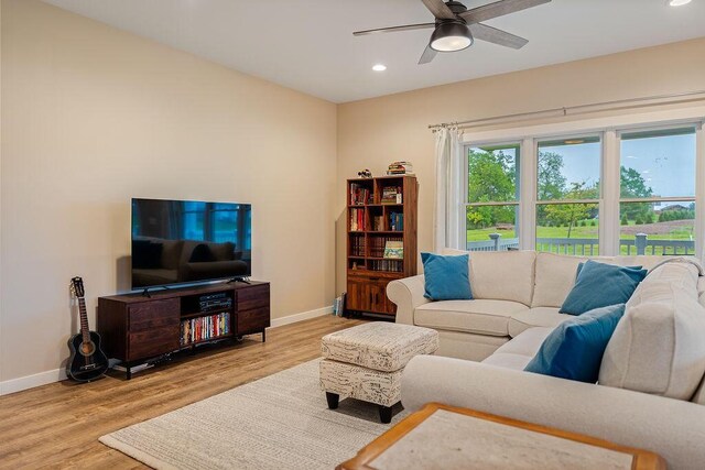 W4936 Battlestone Station Rd, La Crosse, WI 54601 - living area with baseboards, recessed lighting, wood finished floors, and ceiling fan