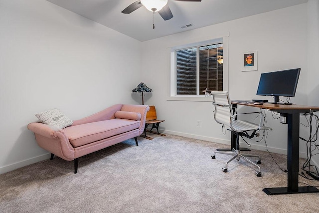 W4936 Battlestone Station Rd, La Crosse, WI 54601 - carpeted home office featuring a ceiling fan and baseboards