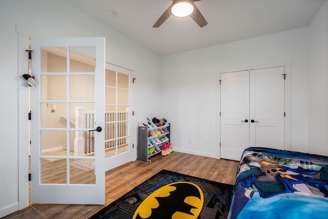 W4936 Battlestone Station Rd, La Crosse, WI 54601 - bedroom with wood finished floors, baseboards, and ceiling fan