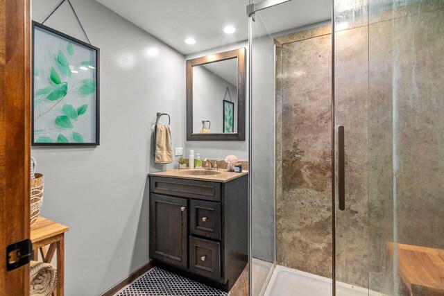 W3276 Princeton Rd, Green Lake, WI 54941 - full bath featuring vanity, a stall shower, and recessed lighting