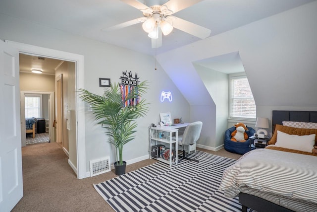 4781 N Idlewild Ave, Whitefish Bay, WI 53211 - carpeted bedroom with lofted ceiling, a ceiling fan, and baseboards