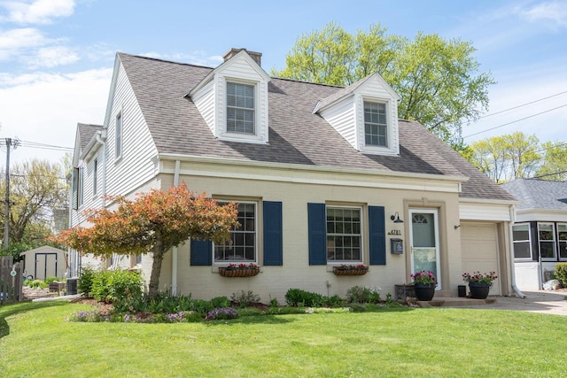 4781 N Idlewild Ave, Whitefish Bay, WI 53211 - cape cod-style house featuring a front lawn, roof with shingles, an attached garage, and cooling unit