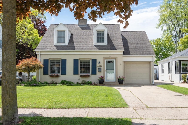 4781 N Idlewild Ave, Whitefish Bay, WI 53211 - new england style home with an attached garage, a chimney, roof with shingles, concrete driveway, and a front lawn